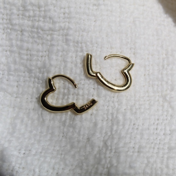 Sterling Silver Gold Heart Shaped Hoop Earrings - Picture 5 of 7